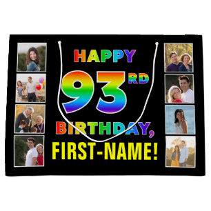 Bolsa De Regalo Grande 93.º cumpleaños: texto arcoiris, fotos y nombre Pe