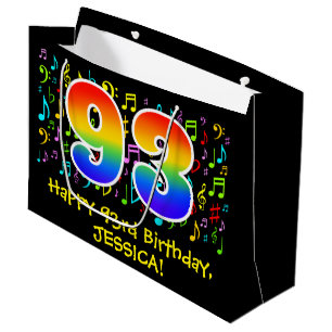 Bolsa De Regalo Grande 93 Aniversario - Coloridos símbolos musicales, arc