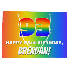 Bolsa De Regalo Grande 93rd Birthday: Colorful, Fun Rainbow Pattern # 93