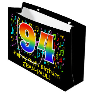 Bolsa De Regalo Grande 94º cumpleaños - Símbolos de música colorida, arco