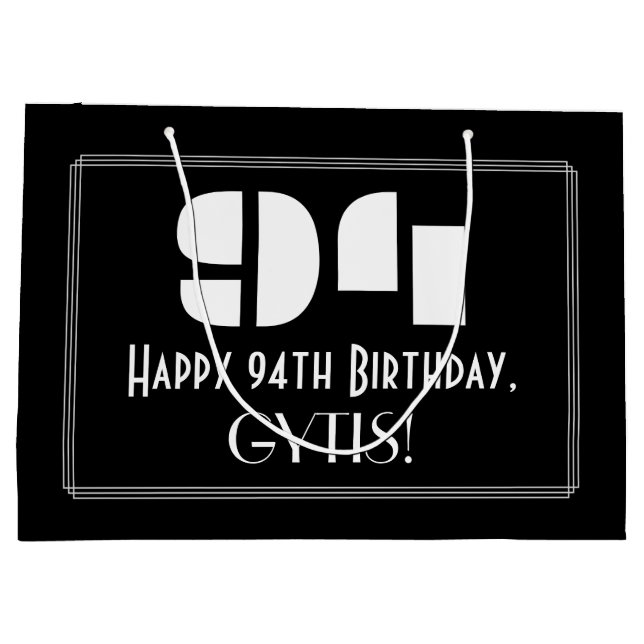 Bolsa De Regalo Grande 94 cumpleaños ~ Art Deco Inspirado Aspecto "94" +  (Reverso)