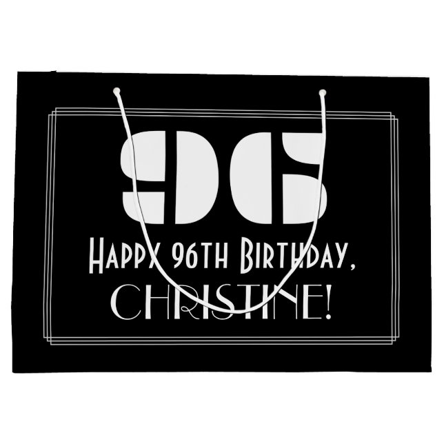 Bolsa De Regalo Grande 96º cumpleaños ~ Art Deco Inspirado Aspecto "96" + (Reverso)