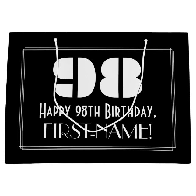 Bolsa De Regalo Grande 98º cumpleaños ~ Art Deco Inspirado Aspecto "98" + (Anverso)