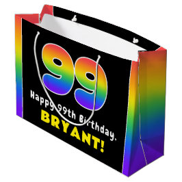 Bolsa De Regalo Grande 99º cumpleaños: arcoiris colorido # 99, nombre per
