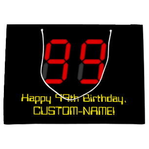 Bolsa De Regalo Grande 99º cumpleaños: Red Digital Clock Style "99" + Nom