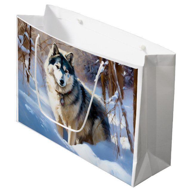 Bolsa De Regalo Grande Aaskan Malamute deja que nieve Navidades (Angulo Anverso)