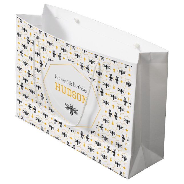 Bolsa De Regalo Grande Abeja amarilla moderna Niños Honeycomb Cumpleaños  (Angulo Anverso)