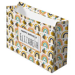 Bolsa De Regalo Grande Abeja de burbujas y patrón de arcos de lluvia Cump