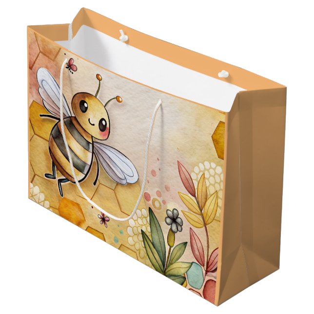 Bolsa De Regalo Grande Abeja Feliz Abejorro Panal  (Angulo Anverso)