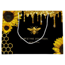Bolsa De Regalo Grande abeja purpurina falsa y girasoles