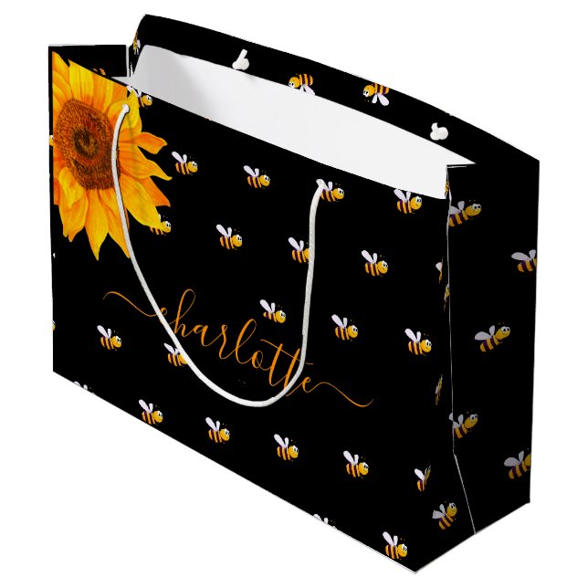Bolsa De Regalo Grande Abejas bumble negras girasol rústico Despedida de  (Angulo reverso)