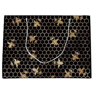 Bolsa De Regalo Grande Abejas reina de oro y peine de miel en negro