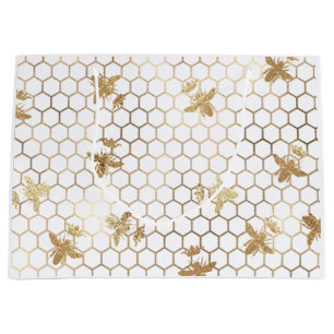Bolsa De Regalo Grande Abejas reina de oro y peine de miel sobre blanco