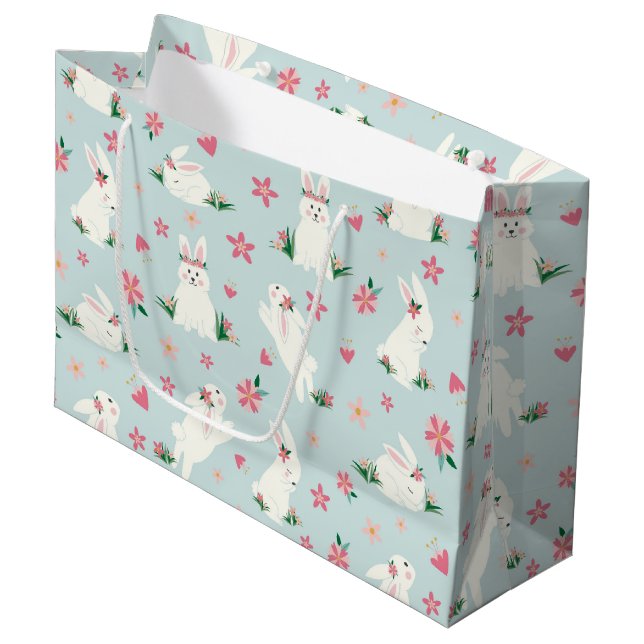 Bolsa De Regalo Grande Abundancia de Pascua Curiosa Bunny Floral rosa mod (Angulo Anverso)