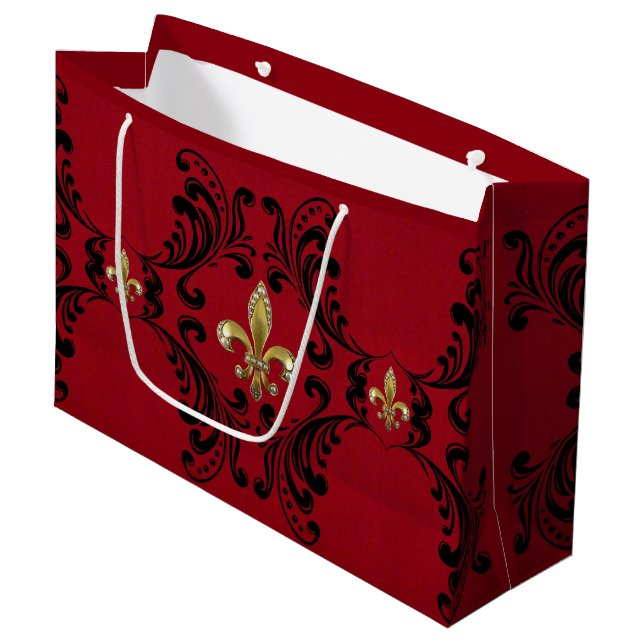 Bolsa De Regalo Grande Acanthus negro en rojo (Angulo Anverso)