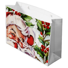 Bolsa De Regalo Grande Acebo del vintage de Papá Noel elegante