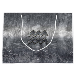 Bolsa De Regalo Grande Acero plateado alterado del Rótulo Aquarius Zodiac