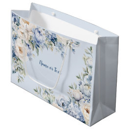 Bolsa De Regalo Grande Acuarela Azul Polvoriento Flores de Marfil Hojas R