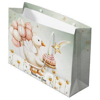 Bolsa De Regalo Grande Acuarela Bebé blanco ganso fiesta de cumpleaños