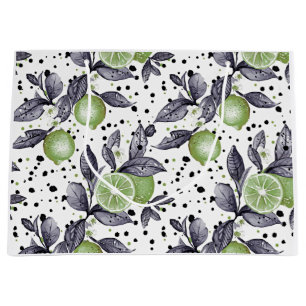 Bolsa De Regalo Grande acuarela bosquejada con detalles de hojas verdes, 