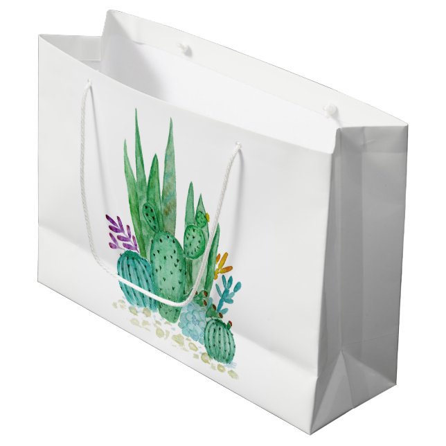 Bolsa De Regalo Grande Acuarela , cactus , suculentos (Angulo Anverso)