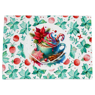 Bolsa De Regalo Grande Acuarela de cacao caliente, Navidades de caña de c