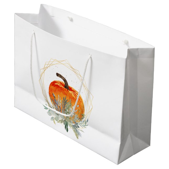 Bolsa De Regalo Grande Acuarela de calabaza de otoño rústica (Angulo Anverso)