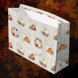 Bolsa De Regalo Grande Acuarela de calabaza Flores otoñales y hojas de ot