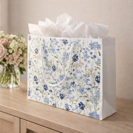 Bolsa De Regalo Grande Acuarela de flor silvestre azul