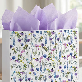 Bolsa De Regalo Grande Acuarela de Flor Silvestre Morada Azul