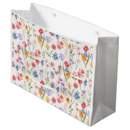 Bolsa De Regalo Grande Acuarela de flor silvestre roja azul púrpura