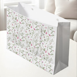 Bolsa De Regalo Grande Acuarela de Flor Silvestre Rosa