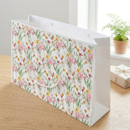 Bolsa De Regalo Grande Acuarela de flor silvestre rosa