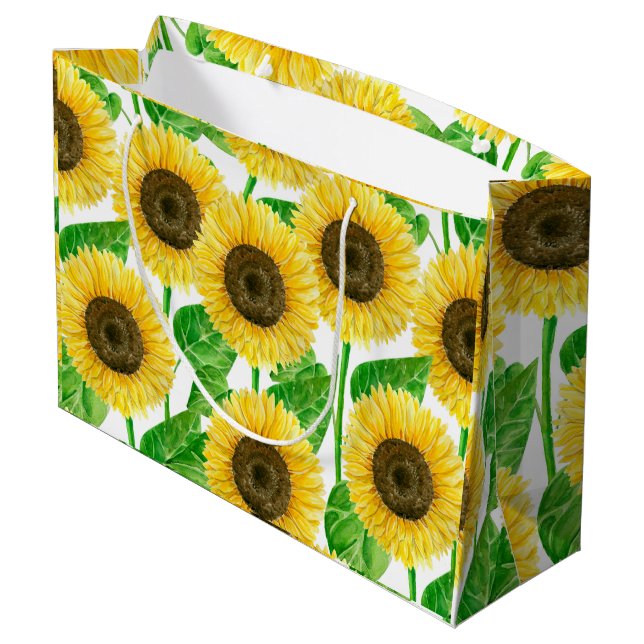 Bolsa De Regalo Grande acuarela de girasoles (Angulo reverso)