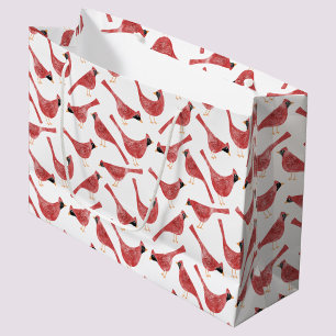 Bolsa De Regalo Grande Acuarela de pájaro cardinal festivo