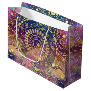 Bolsa De Regalo Grande acuarela dorada y nebulosa mandala