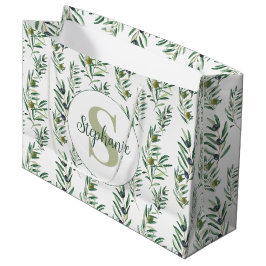 Bolsa De Regalo Grande Acuarela Monograma Nombre Patrón Ramas de Olivo