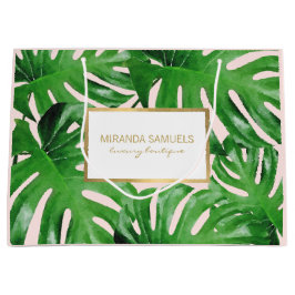 Bolsa De Regalo Grande Acuarela Monstera tropical deja rosa