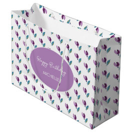 Bolsa De Regalo Grande Acuarela pintada a mano floral verde morado