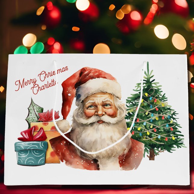 Bolsa De Regalo Grande Acuarela Santa Claus Añadir el nombre (Subido por el creador)
