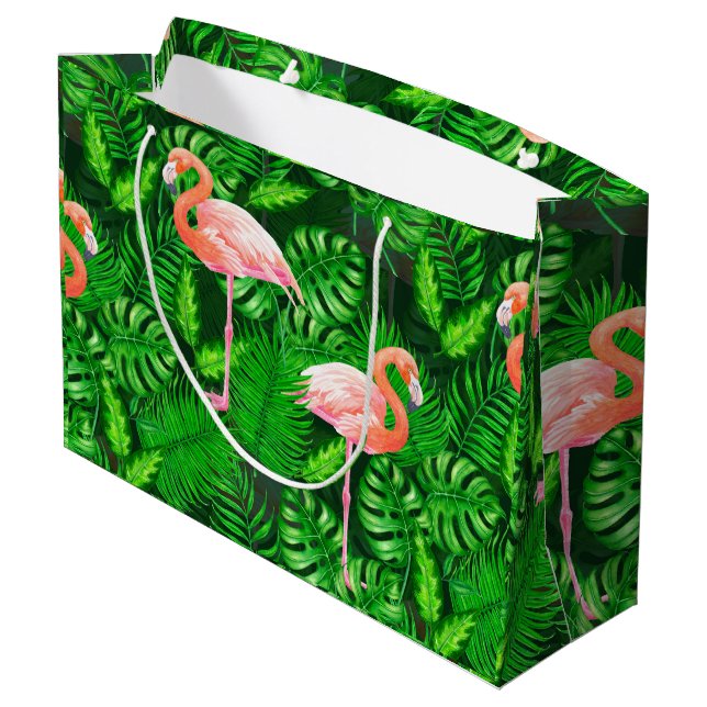 Bolsa De Regalo Grande acuarela tropical flamenca (Angulo reverso)