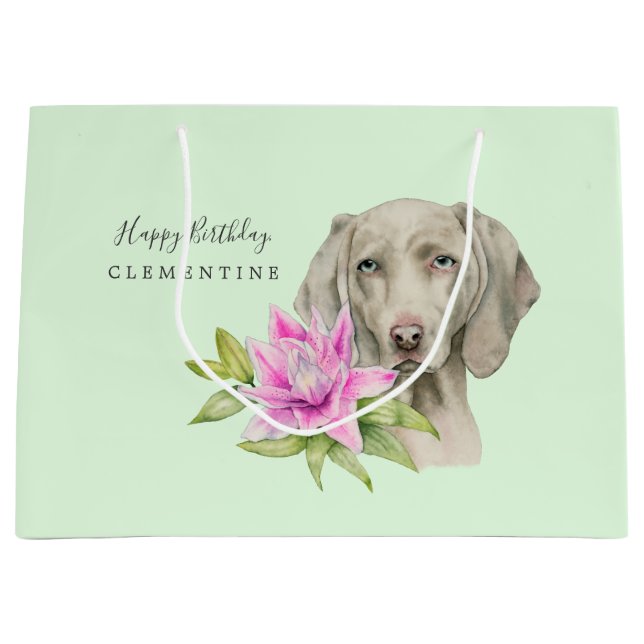 Bolsa De Regalo Grande Acuarela Weimaraner Dog and Lily| Cumpleaños (Anverso)