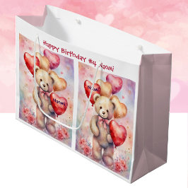 Bolsa De Regalo Grande Adición de nombre y edad del oso de cumpleaños del