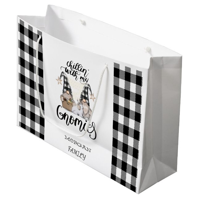 Bolsa De Regalo Grande Adorable Gnomes Cute Gnomes Negro Tapado de Búfalo (Angulo Anverso)