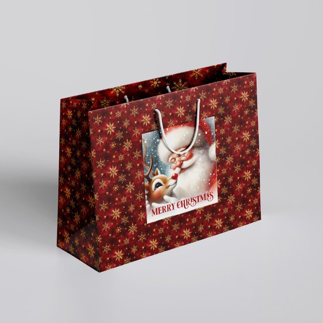 Bolsa De Regalo Grande Adorable Holiday Santa and Rudolph Gift Bag (Adorable Holiday Santa and Rudolph Gift Bag)