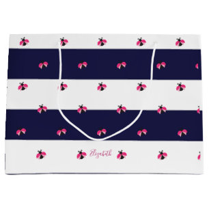 Bolsa De Regalo Grande Adorable Ladybird Navy franjas azules