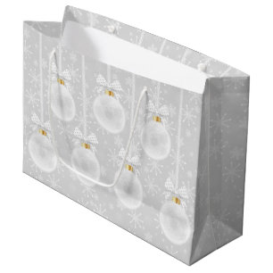 Bolsa De Regalo Grande Adorno Blanco Copos de Nieve Navidad Fiesta
