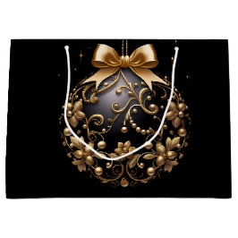 BOLSA DE REGALO GRANDE ADORNO DE NAVIDAD GRANDE NEGRO Y ORO