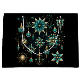 BOLSA DE REGALO GRANDE ADORNOS DE NAVIDAD AZUL TURQUESA Y DORADOS HERMOSO