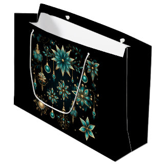 BOLSA DE REGALO GRANDE ADORNOS DE NAVIDAD AZUL TURQUESA Y DORADOS HERMOSO